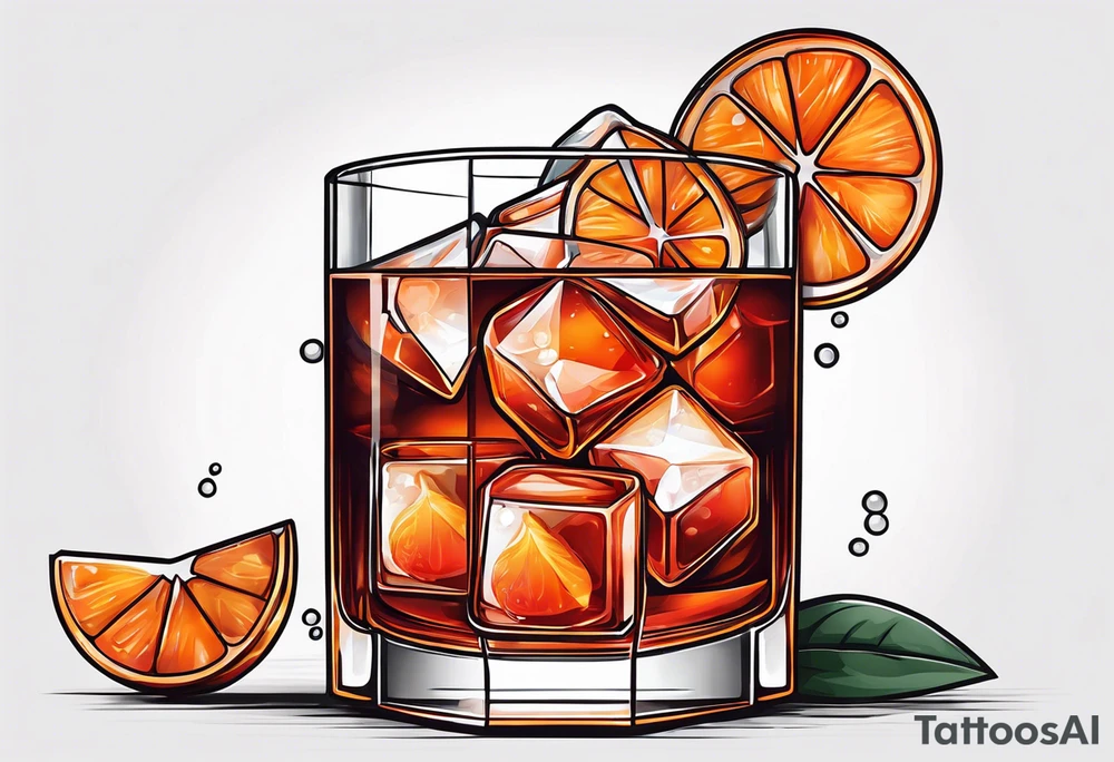 Simple negroni with orange and ice cubes shaped like heart tattoo idea