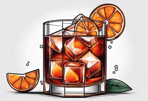 Simple negroni with orange and ice cubes shaped like heart tattoo idea