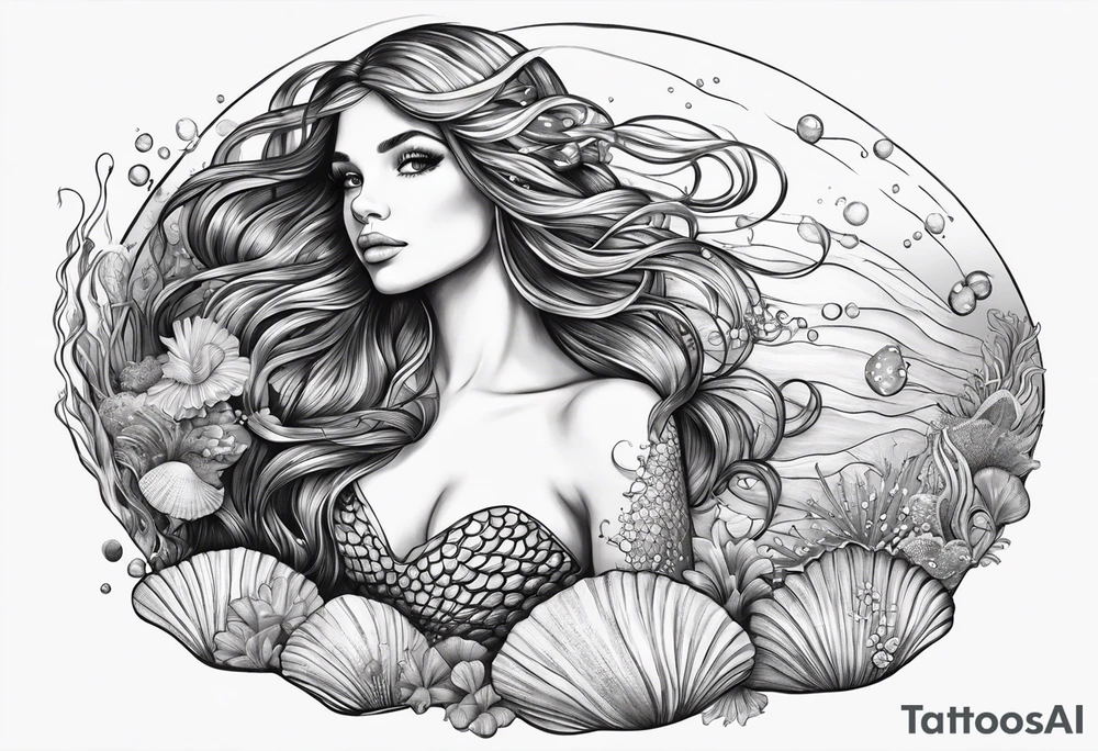 mermaid in clam shell tattoo idea