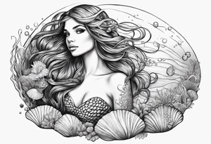 mermaid in clam shell tattoo idea