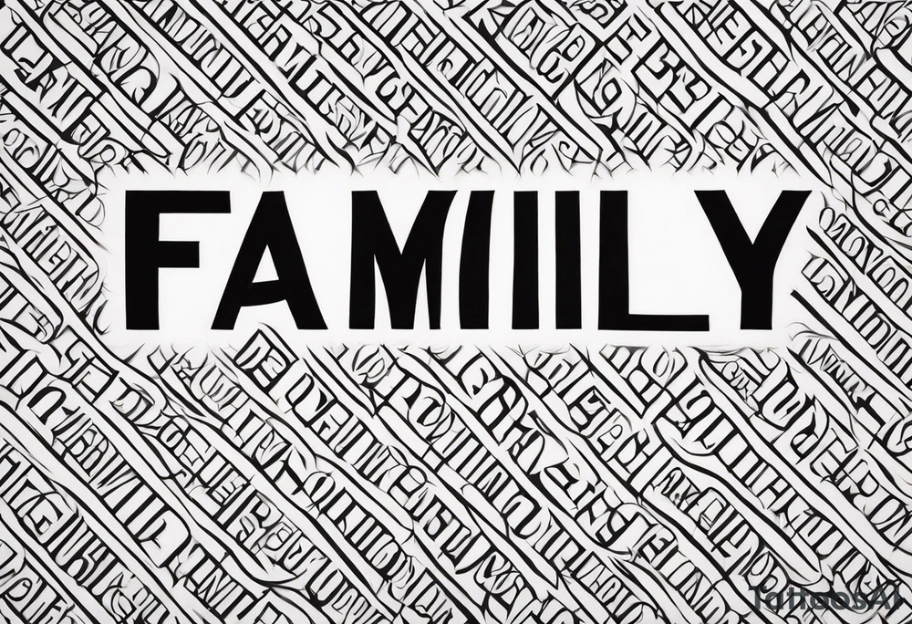 Text "family". Letters formed by roots tattoo idea