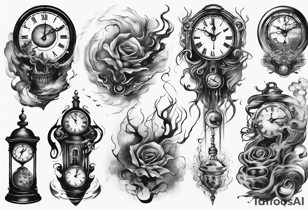 Clock fading with smoke tattoo idea