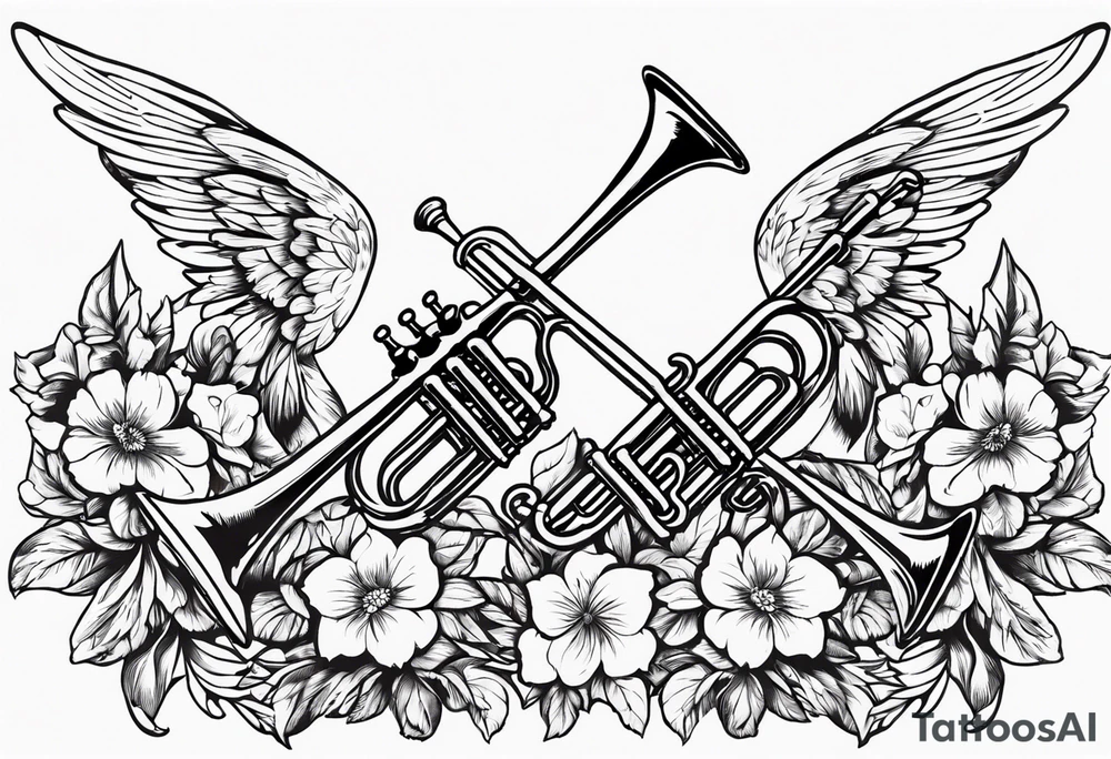 angels with trumpets
old school vintage simple traditional design with vintage flowers surrounding it tattoo idea