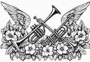 angels with trumpets
old school vintage simple traditional design with vintage flowers surrounding it tattoo idea