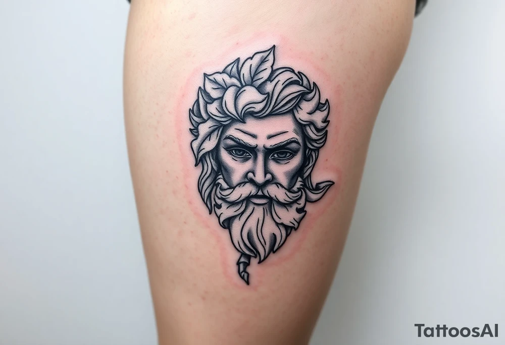 Platos Greek god only his face with a greek leaf tattoo idea