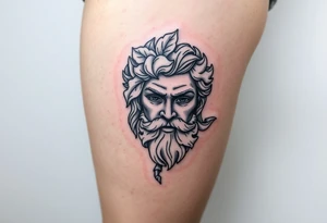Platos Greek god only his face with a greek leaf tattoo idea