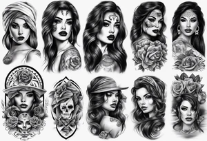 realistic chicano arm sleeve
women faces tattoo idea