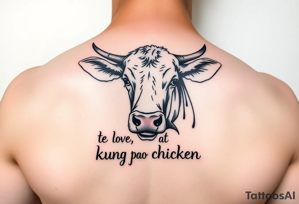 A cow saying “I love you kung pao chicken” tattoo idea