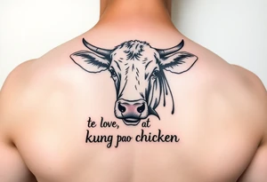 A cow saying “I love you kung pao chicken” tattoo idea