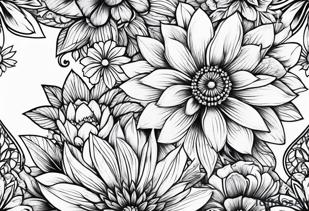 ornaments of flowers tattoo idea