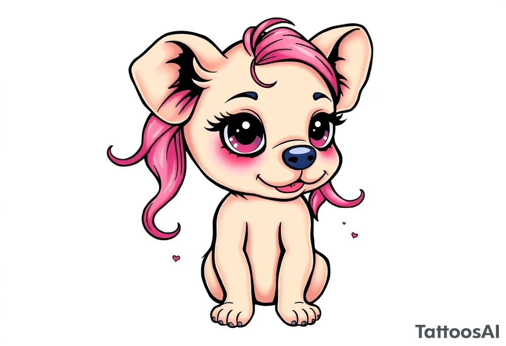 goth sexy puppy girl with big boobs and pink hair full human body tattoo idea
