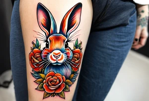 Auburn bunny rabbit with Kirsty R written underneath tattoo idea