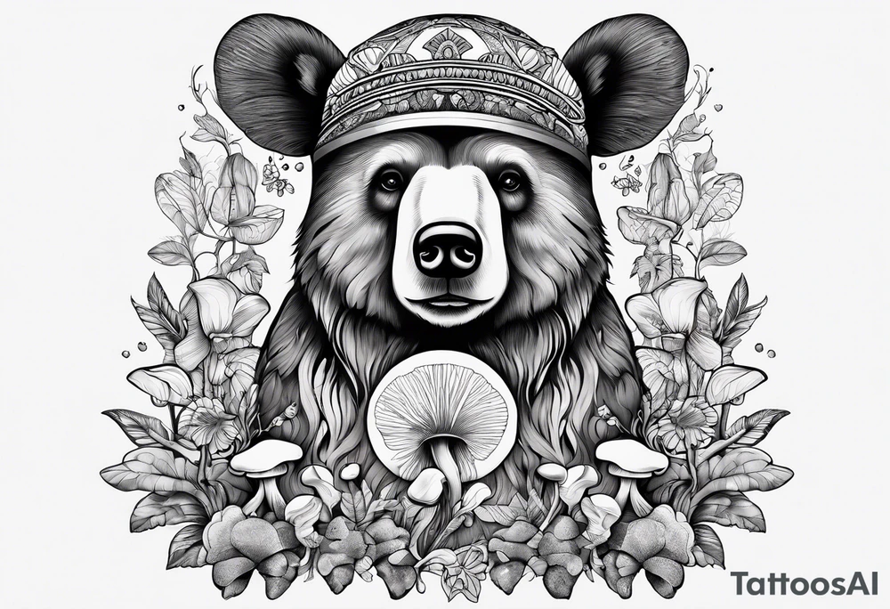Magic mushrooms bear tattoo idea