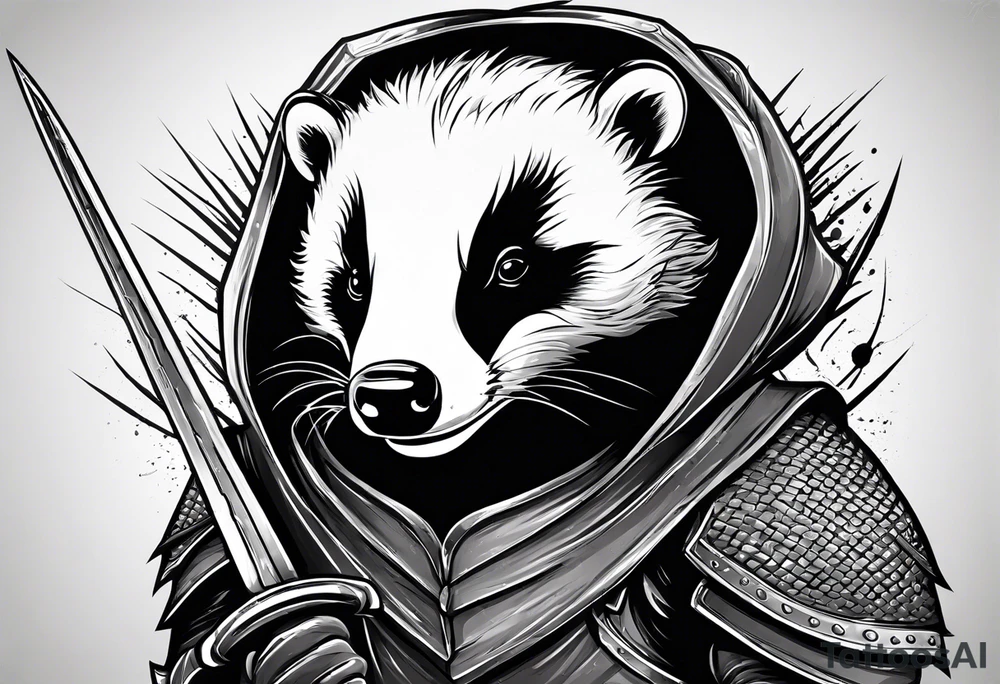 Draw me badger with aggressive full body show, killer face with cute smile, very long nails and he attacks like a Turkish gladiator to enemy and also he has very deadly looking. The only weapon is his braveness he fights with his nails. tattoo idea
