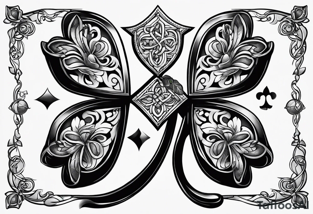 4 leaf clover with horseshoe and dice tattoo idea
