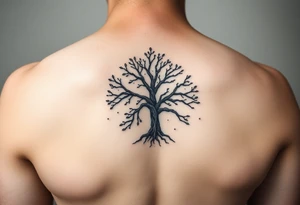 Strong tree inside start constellation map with a cross tattoo idea