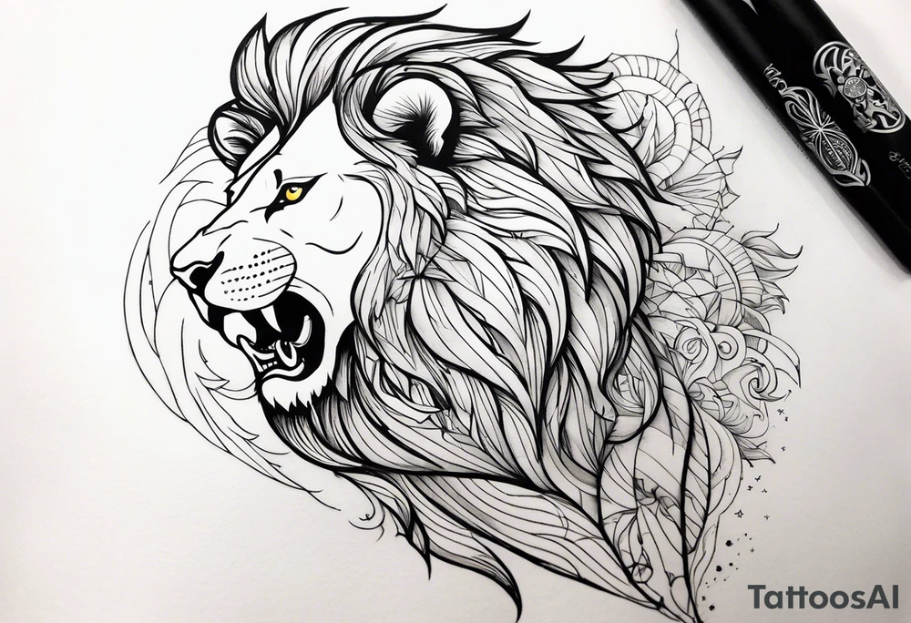 half sleeve from shoulder to elbow. lion for strength, kite for childhood, and light burst over the top of the shoulder. tattoo for a male so should be masculine but have a feeling of wanderlust. strong shade work tattoo idea