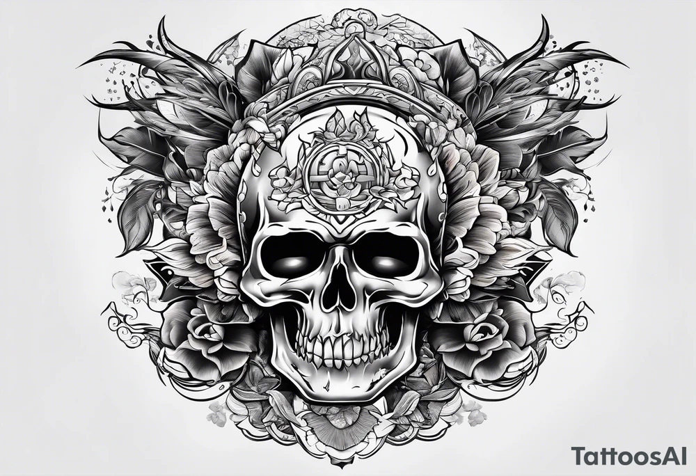 symbols of war, love and eternal life tattoo idea