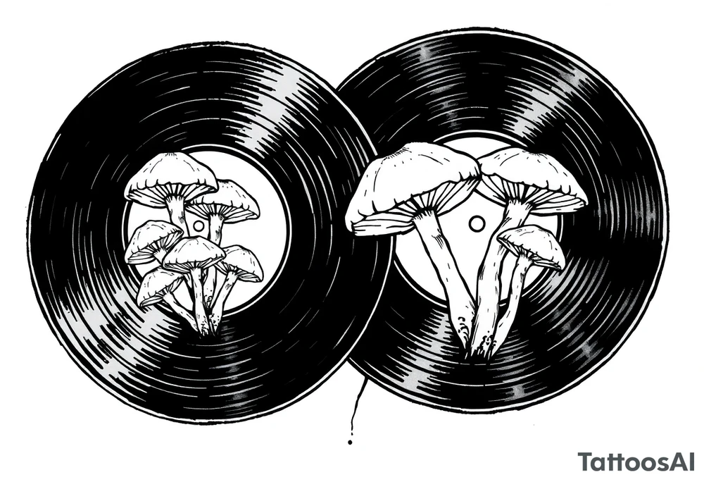 two vinyl records with mushrooms tattoo idea