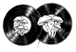 two vinyl records with mushrooms tattoo idea