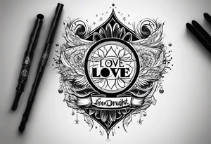 simple tattoo with the words "love drought" tattoo idea