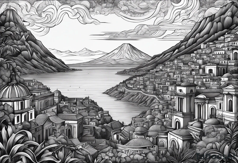 Put the Vesuvius and random coordinates in Naples together tattoo idea