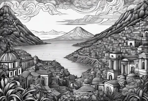Put the Vesuvius and random coordinates in Naples together tattoo idea