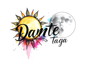 The name "Dante" in the sun and the name "Taiga" in the moon tattoo idea