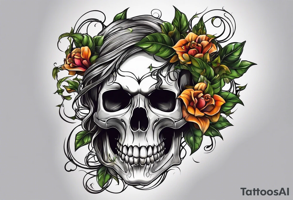 skull with vines growing out of its head tattoo idea
