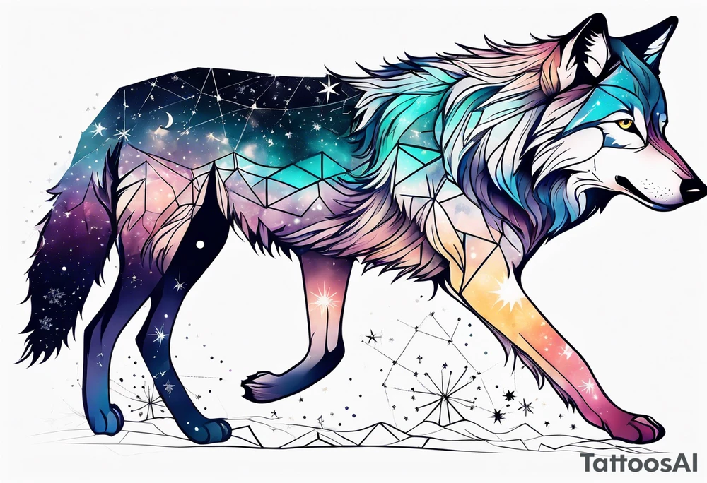 Constellation, animal wolf snow , géométric tattoo idea