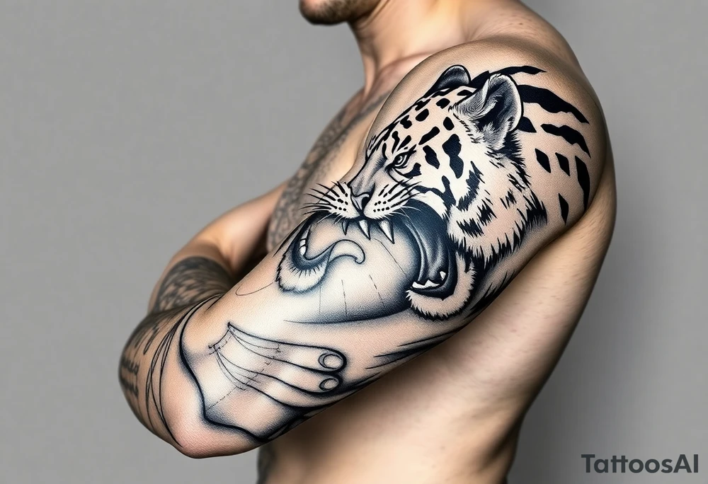 A lion & Tiger fighting tattoo idea