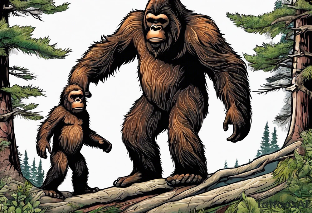 bigfoot feeding a baby bigfoot tattoo idea