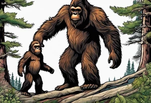 bigfoot feeding a baby bigfoot tattoo idea