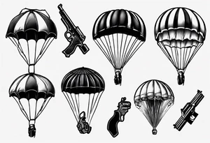 man parachute and shooting guns tattoo idea