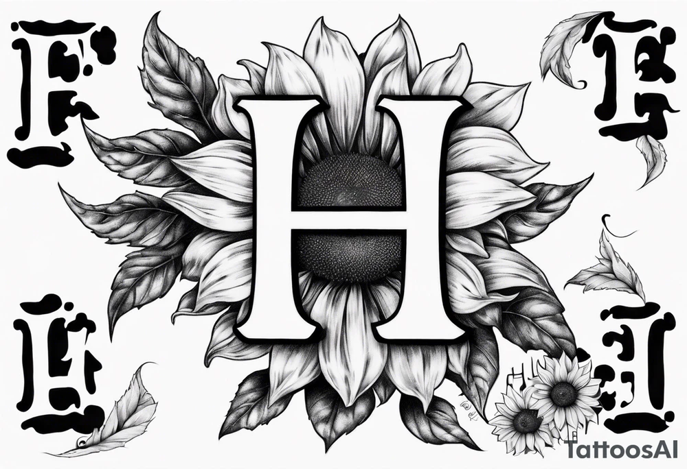 combining the letters E and H with a sunflower image tattoo idea