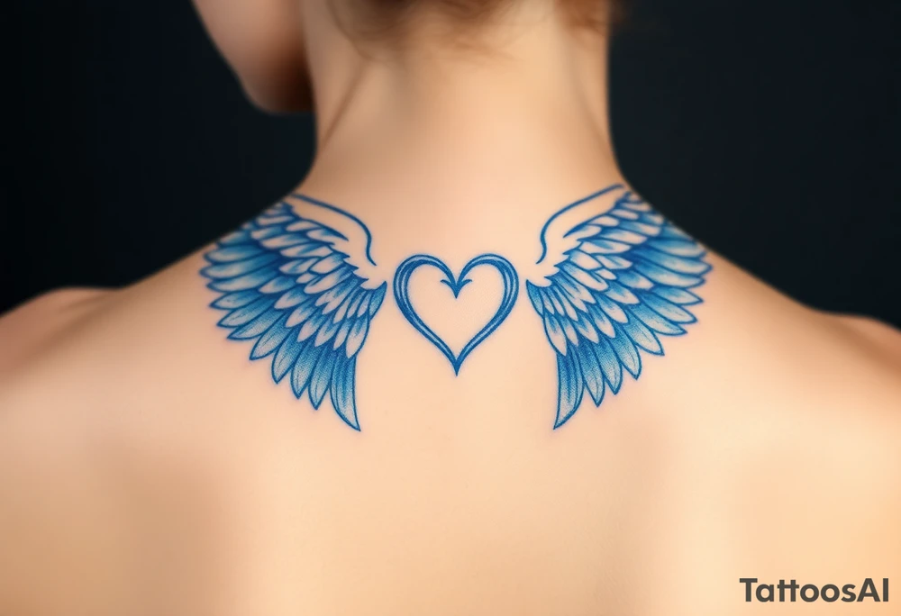 Angel wings, blue, heart tattoo idea