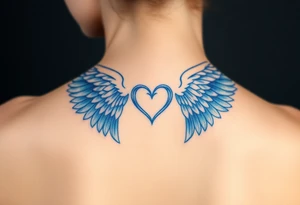 Angel wings, blue, heart tattoo idea