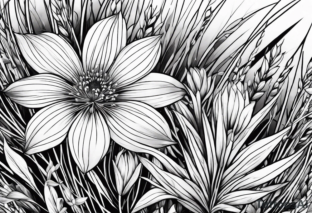 Stars dust flowers grass tattoo idea