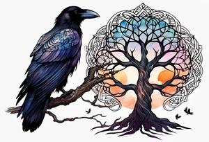 world tree with a raven and knotwork sleeve tattoo tattoo idea