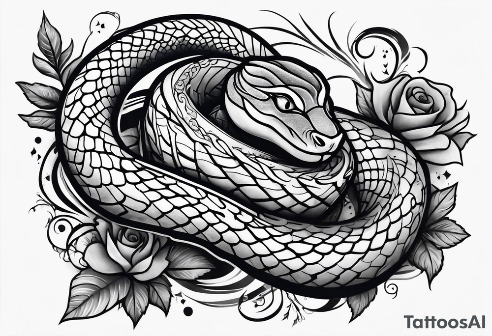 Arm tattoo with a snake amd smoke tattoo idea