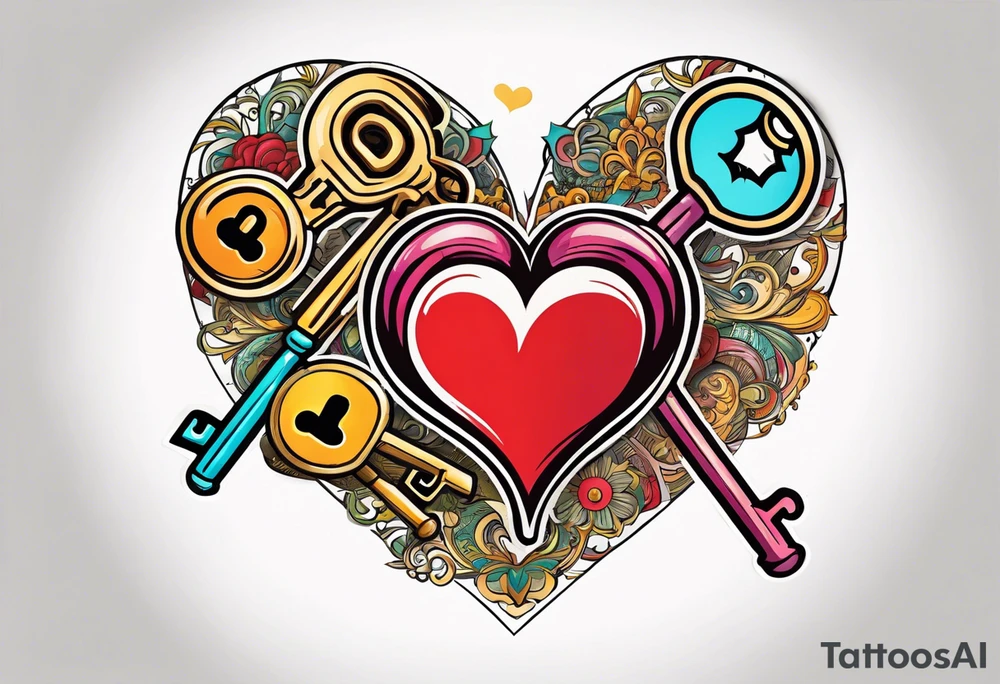 Antique keys heart shaped tattoo idea
