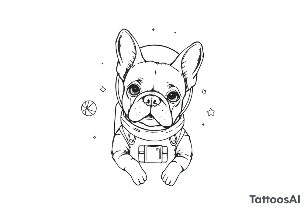 a space themed tattoo of my french bulldog mars. include elements in space like planets and stars. mars should be depicted as a astronaut tattoo idea
