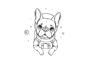 a space themed tattoo of my french bulldog mars. include elements in space like planets and stars. mars should be depicted as a astronaut tattoo idea