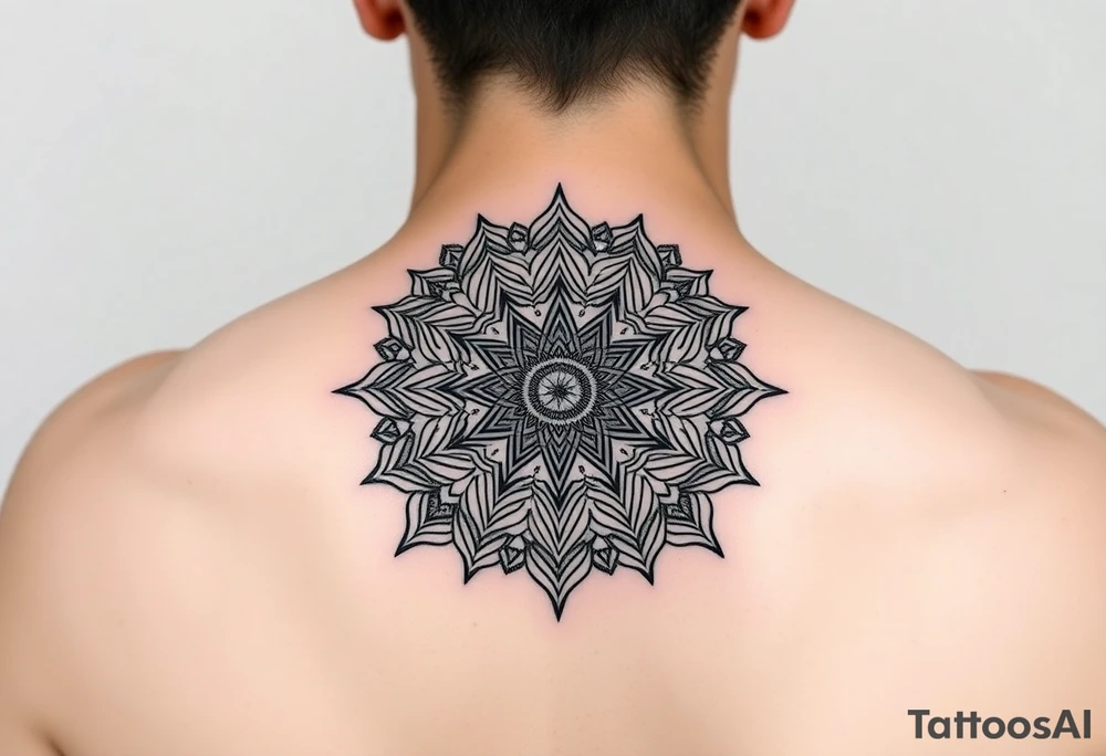 intricate mandala with sacred geometry and cosmic elements tattoo idea
