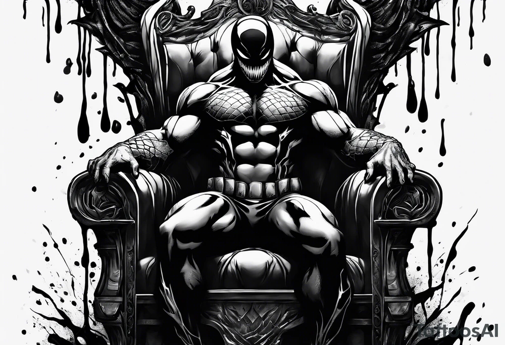 Venom on the throne with paint drip tattoo idea