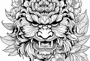 Japenese henya mask peony tattoo idea