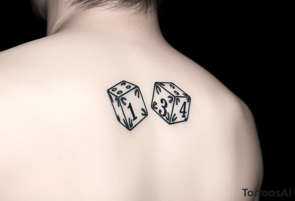 2 dices with numbers 1,3,4 showing tattoo idea