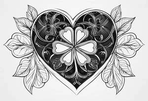 A black heart shaped 5 leaf clover full sleeve tattoo idea