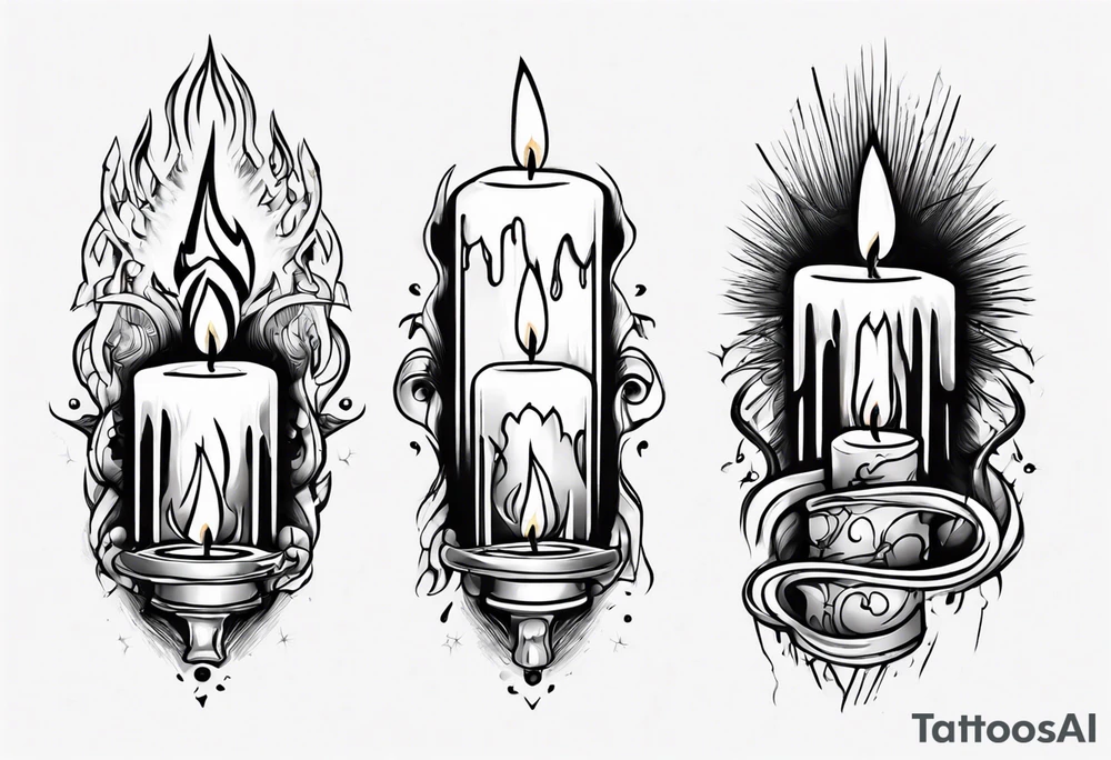 Burning candle in finger loop holder tattoo idea