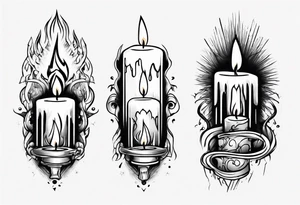 Burning candle in finger loop holder tattoo idea